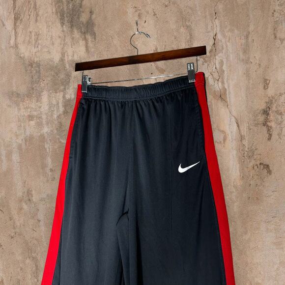 Nike Sweatpants Jet Black Polyester White Swoosh Crimson Red Baggy Dri Fit Youth - Picture 1 of 5